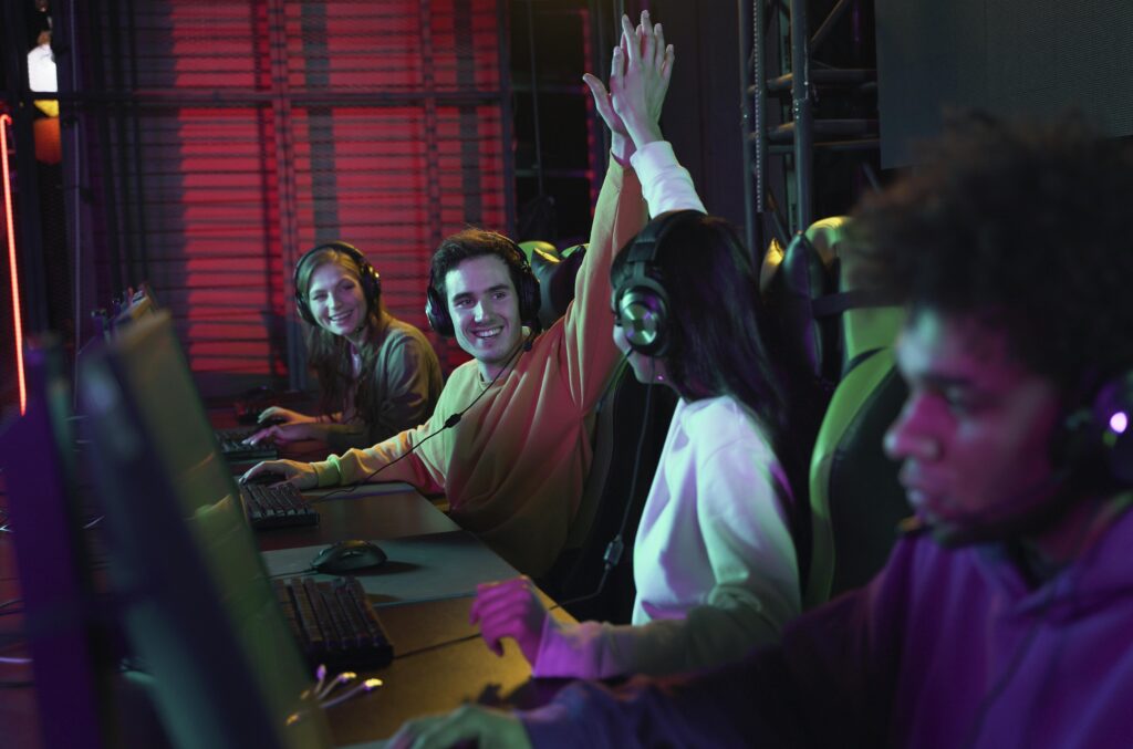 A group of gamers playing a multiplayer game