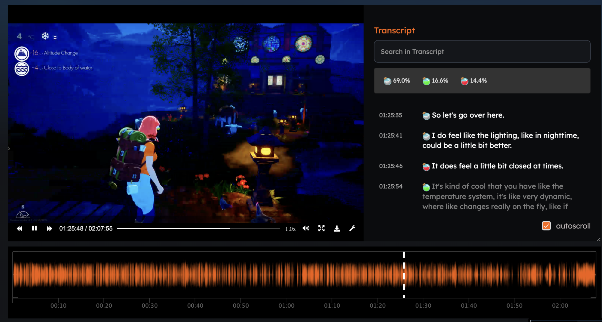 Example of a recording from a playtest using Antidote platform